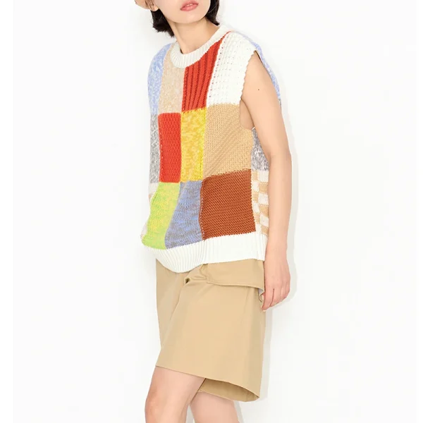 Canvas Puzzle O Neck Sleeveless Waistcoat 100% Cotton Knitted Sweater Vest Women - Image 4