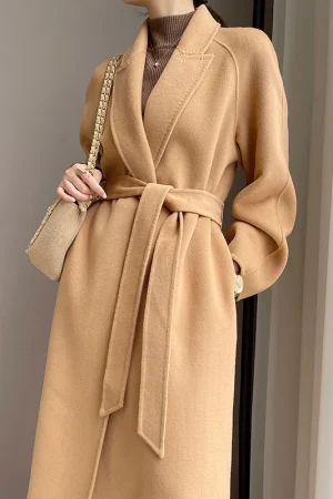 Women's Wool Blends in 2025 the New Winter Solid Color  Jacket Fashion Elegant Commuting Cashmere Coat Handmade