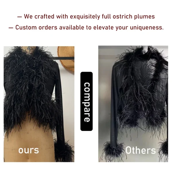 Luxury Breathable Mesh Fur Top Cropped Real Ostrich Feather Fur Coat for Women - Image 5