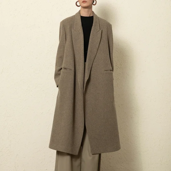 High Quality Women Woolen Coats Winter Double Faced Long 100% Wool Coats with Belt