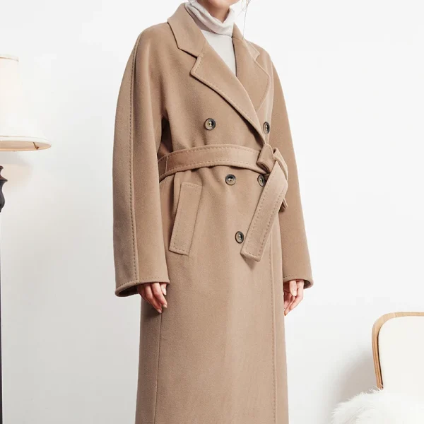 Women s Wear Small Batch Haute Couture Thickening Keep Warm Double-breasted Classic Black Long 101801 Cashmere Coat - Image 3