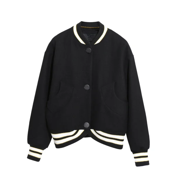 High Quality Winter Single Breasted Bomber Jacket Street Cropped Baseball Wool Coat Women