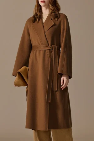 Winter Luxury Double Faced Long Handmade Woolen Coats Belted Genuine 100% Goat Cashmere Coat for Women