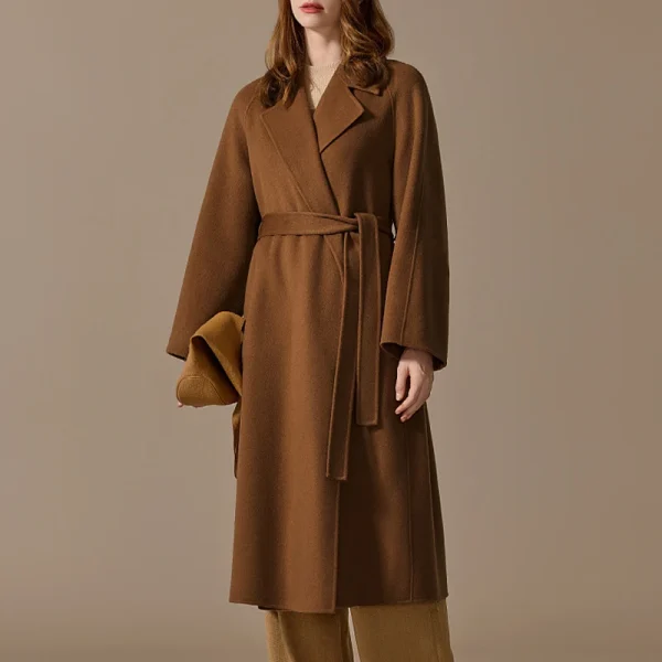 Winter Luxury Double Faced Long Handmade Woolen Coats Belted Genuine 100% Goat Cashmere Coat for Women
