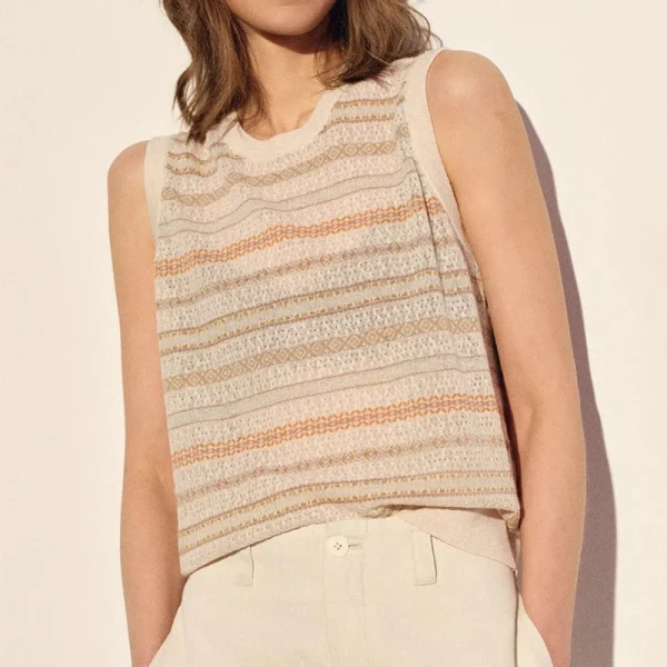 Summer O Neck Cotton Linen Knitwear Waistcoat Sleeveless Jacquard Knitted Vests for Women - Image 4