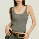Women's O-Neck Tank Top Grey Cotton Knitted Vest Casual Short Outer Wear