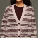 Autumn Winter V Neck Knitwear Jacquard Sweater Knitted 100% Goat Cashmere Cardigan for Women