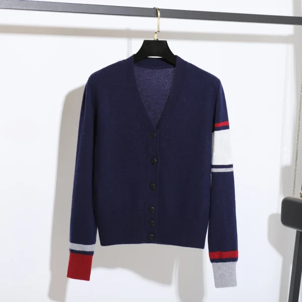 High Quality Single-Breasted V Neck Knitted Wool Sweater Cashmere Cardigan for Women - Image 2