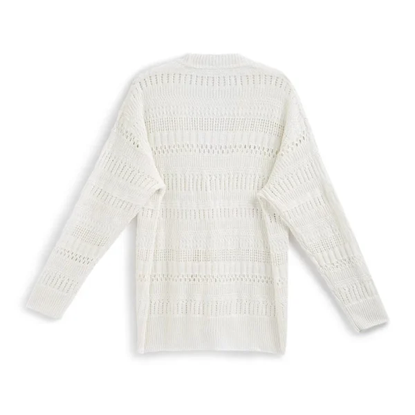 Hollow Out Long Sleeve Knitwear Single Breasted Knitted 100% Linen Cardigan for Women - Image 2