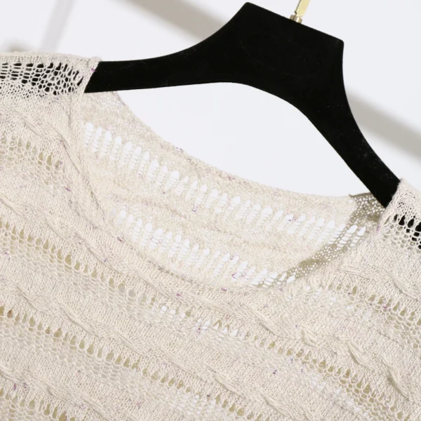High Quality Long Sleeve Hollow Out Pullovers Crop Knitted Cotton Sweater Women - Image 3