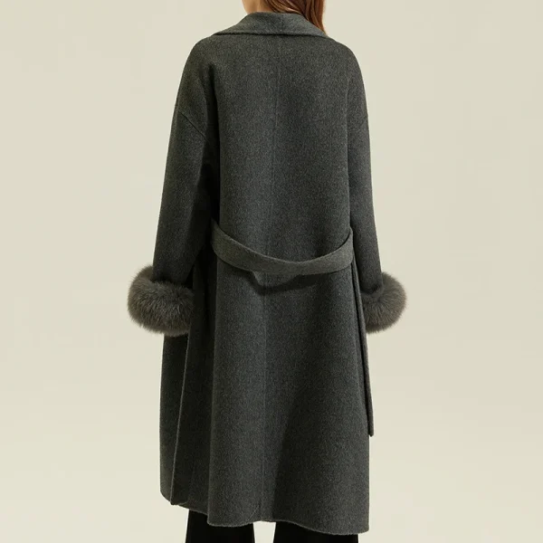 Winter Luxury Real Fox Fur Cuffs Wool Coat Double Faced Long Genuine Alpaca Coats for Women - Image 2