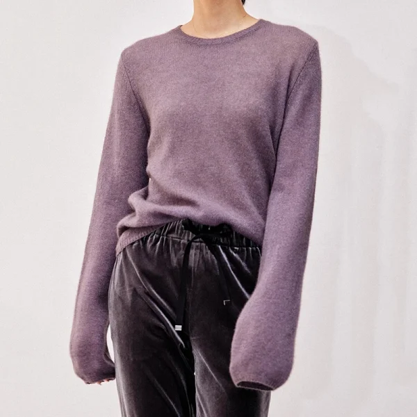 Long Sleeve Knitted Cashmere Sweaters Loose O Neck Cropped Knitwear for Women - Image 4