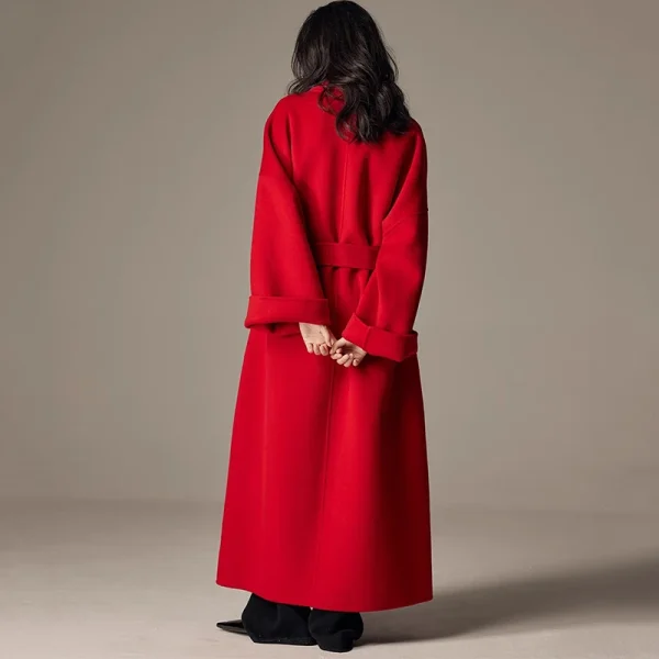 Ladies Double Faced Long Woolen Coat Luxury Handmade Camel Hair Wool Trench Coat Women with Belt - Image 2