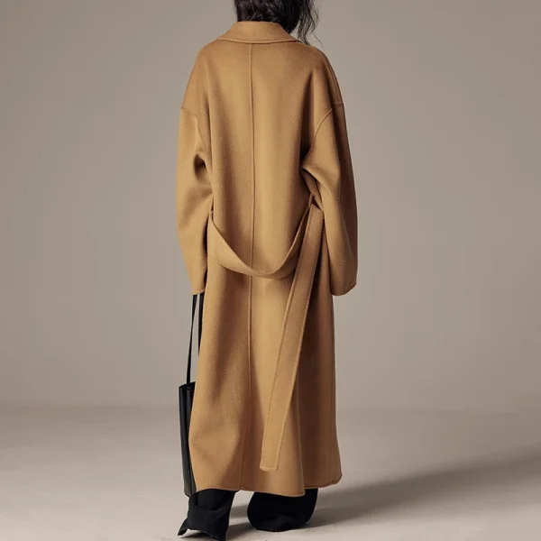 New Design Plus Size Belted Woolen Coat Winter Luxury Double Faced Long 100% Wool Coats for Women - Image 2