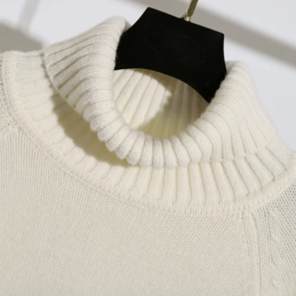 Autumn Winter High Collar Knitted Sweater Solid Color Women 100% Wool Pullover - Image 3