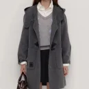 Women Wool Horn Button Mid-length Woolen Coat