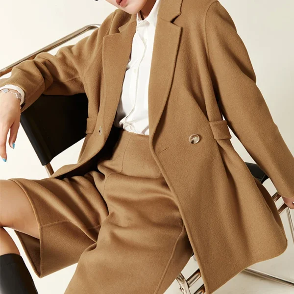 High Quality Double Faced Casual Suit Jackets Winter Short 100% Real Wool Coats for Women - Image 4
