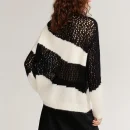 Black White Knitwear O Neck Hollow Out Knitted Mohair Sweater Women