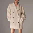 Ladies Double Faced Woolen Coat Double Breasted Mid Length Handmade Camel Hair Wool Coat for Women