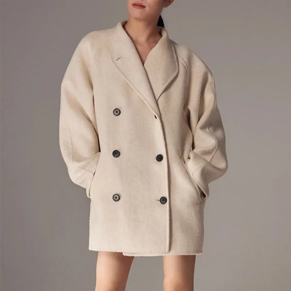 Ladies Double Faced Woolen Coat Double Breasted Mid Length Handmade Camel Hair Wool Coat for Women - Image 3