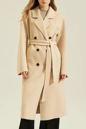 High Quality Double Faced Real Cashmere Coat Women Luxury Long Genuine 100% Camel Hair Coats With Belt