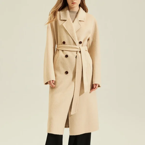 High Quality Double Faced Real Cashmere Coat Women Luxury Long Genuine 100% Camel Hair Coats With Belt