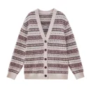 Autumn Winter V Neck Knitwear Jacquard Sweater Knitted 100% Goat Cashmere Cardigan for Women