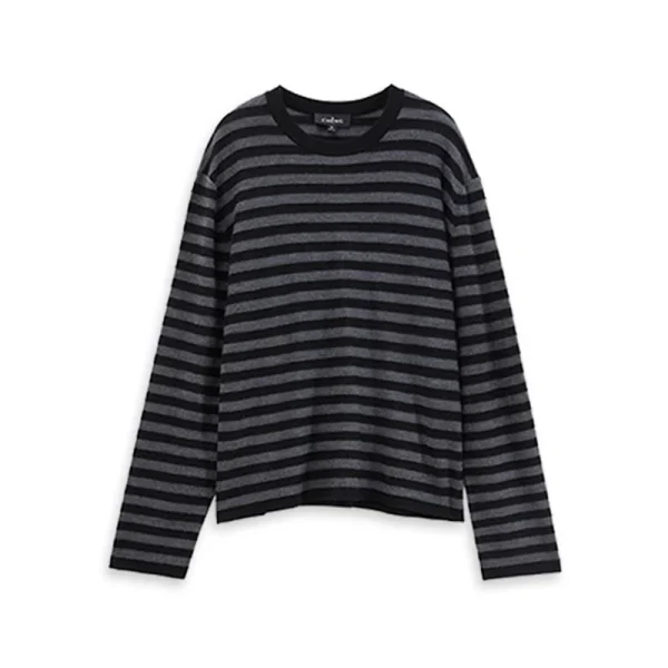 High Quality Long Sleeve Knitted 100% Wool Pullover O Neck Striped Knitwear for Women