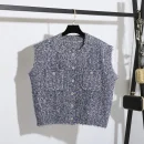 Autumn Spring Single Breasted Sleeveless Cardigan Knitted Sweater Vest Women With Pockets