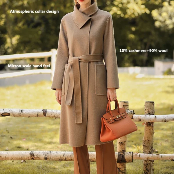 Winter Hot Middle-length Girls Cashmere Coat Warm Thickened Double-length Collar Straight Version With Thin Belt Work Commuting - Image 5