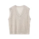Summer Knitwear Waistcoat V Neck Sleeveless Hollow Out Knitted 100% Linen Vest for Women