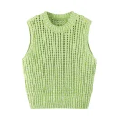 Spring Autumn Sleeveless Crochet Tank Tops Hollow Out Knitted Cotton Sweater Vest Women