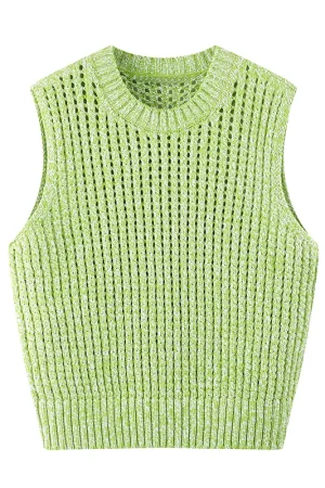 Spring Autumn Sleeveless Crochet Tank Tops Hollow Out Knitted Cotton Sweater Vest Women
