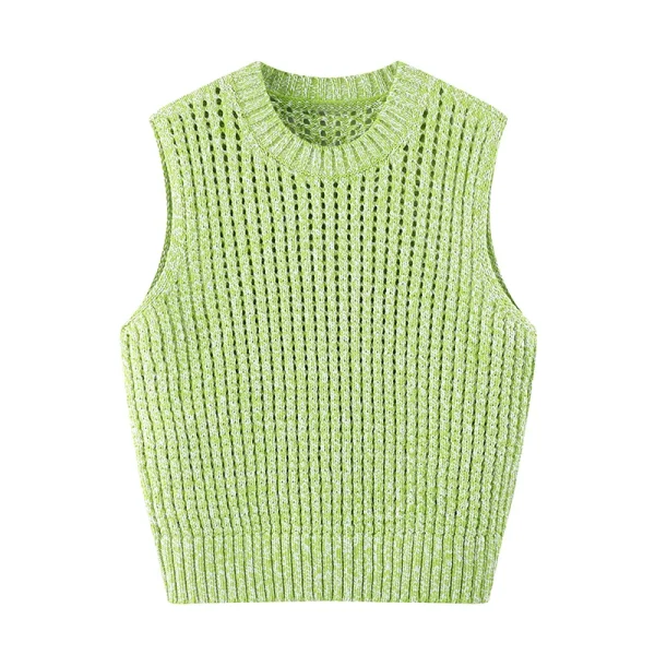 Spring Autumn Sleeveless Crochet Tank Tops Hollow Out Knitted Cotton Sweater Vest Women