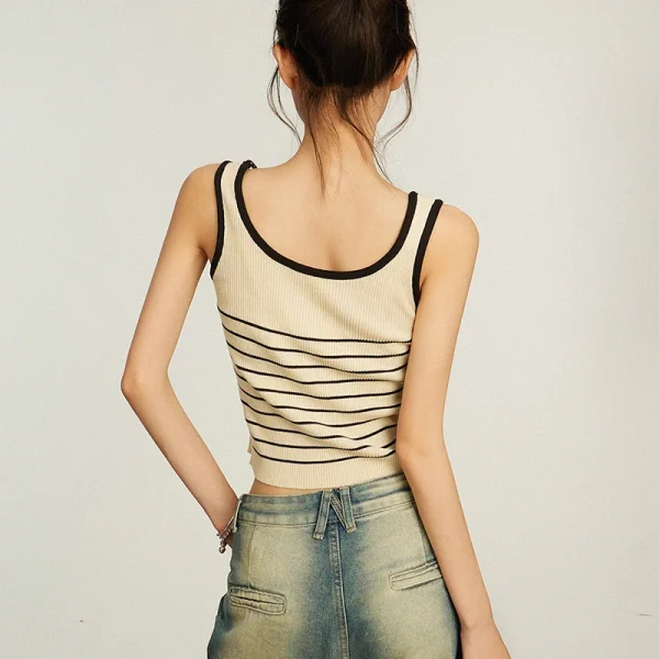Summer Striped Sleeveless Sweater Pullover Women Knitted Cotton Vest - Image 2