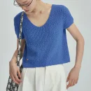 Korean Short Sleeve Thick Pullover Cropped Knitted Wool Sweater for Women
