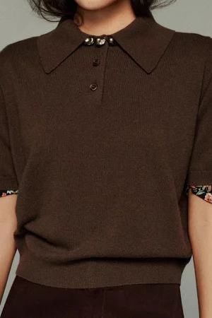 High Quality Knitted Polo Shirts Pullover Summer Short Sleeve Wool Cashmere Knitwear for Women