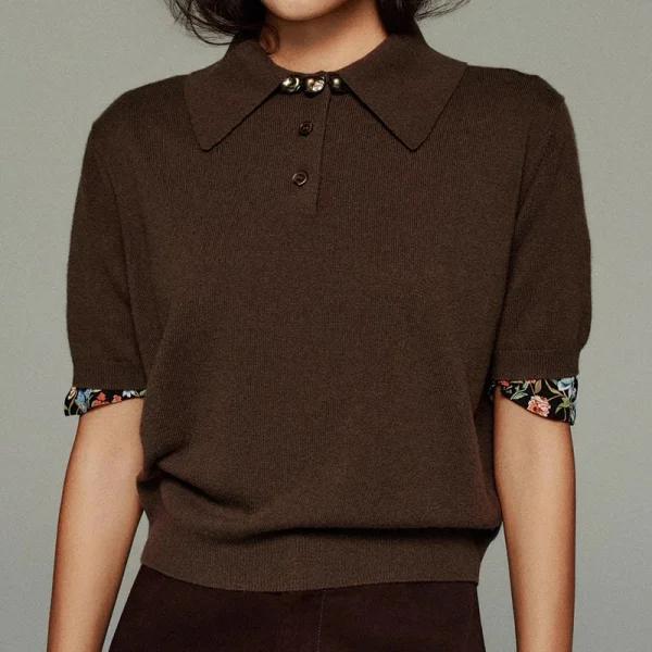 High Quality Knitted Polo Shirts Pullover Summer Short Sleeve Wool Cashmere Knitwear for Women