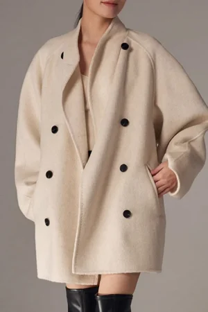 Ladies Double Faced Woolen Coat Double Breasted Mid Length Handmade Camel Hair Wool Coat for Women