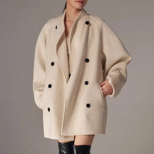 Ladies Double Faced Woolen Coat Double Breasted Mid Length Handmade Camel Hair Wool Coat for Women