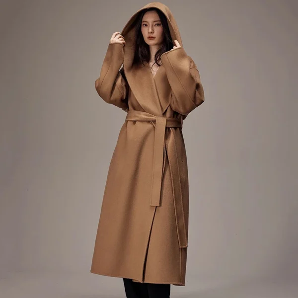 New Design Luxury Double Faced Woolen Trench Coat Women Winter Double Faced 100% Wool Coats with Hooded - Image 4