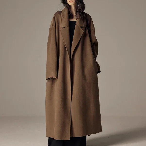 New Design Plus Size Belted Woolen Coat Winter Luxury Double Faced Long 100% Wool Coats for Women - Image 4