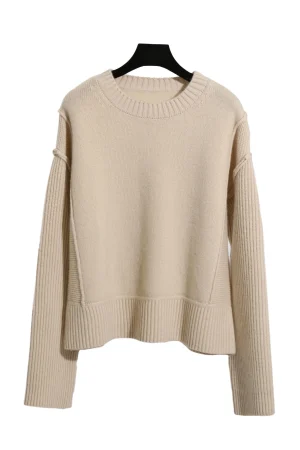 High Quality 100% Wool O Neck Pullover Winter Warm Knitted Sweater for Women