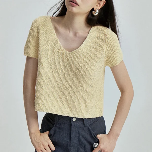 Korean Short Sleeve Thick Pullover Cropped Knitted Wool Sweater for Women - Image 4