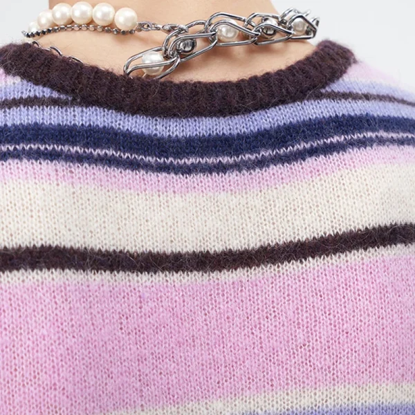Sleeveless Stripe Knitwear Women Cropped Wool Mohair Knitted Sweater Vests - Image 2