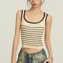 Summer Striped Sleeveless Sweater Pullover Women Knitted Cotton Vest