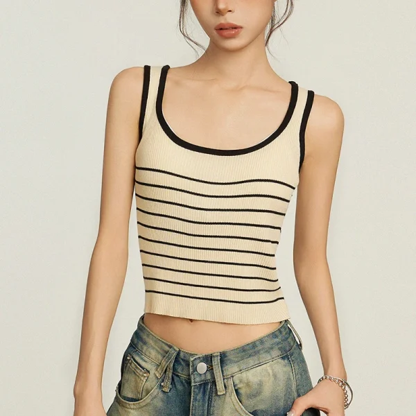 Summer Striped Sleeveless Sweater Pullover Women Knitted Cotton Vest