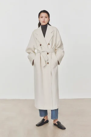 Women's Wool Blends in 2025 the New Winter Solid Color Double-breasted Jacket Fashion Elegant Commuting Cashmere Coat