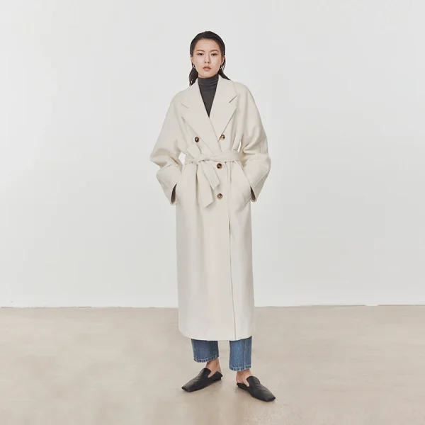 Women's Wool Blends in 2025 the New Winter Solid Color Double-breasted Jacket Fashion Elegant Commuting Cashmere Coat