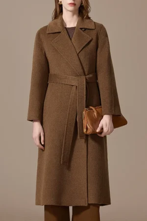 High End Single Faced Long Cashmere Coat Women Luxury 100% Camel Hair Coats With Belt